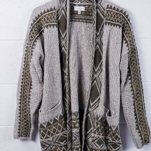 Lucky Brand Women's Geometric Cardigan in Taupe and Forest